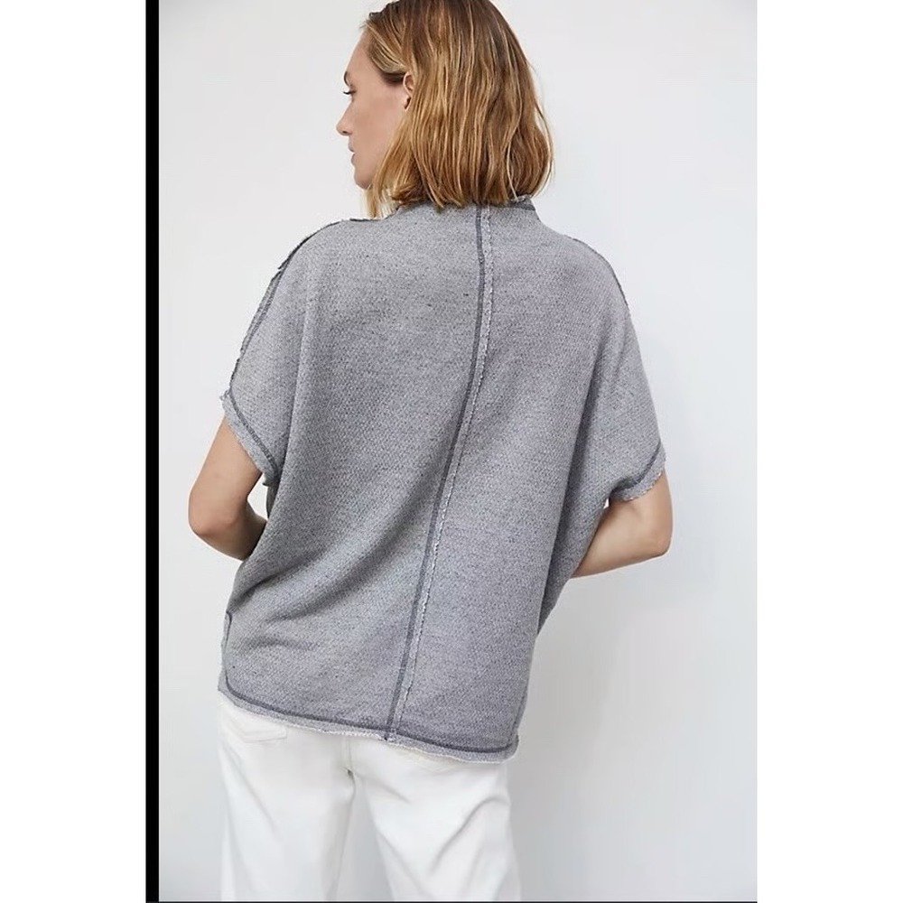 Pilcro Anthropologie Gray Boxy Knit Tee XS Oversized Minimalist Textured Top - Picture 2 of 11